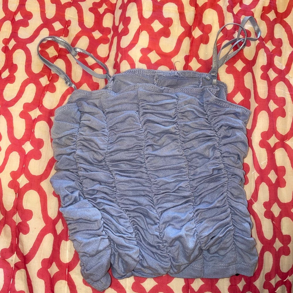 Blue crop top sinched size small/extra small looks amazing on all body types.